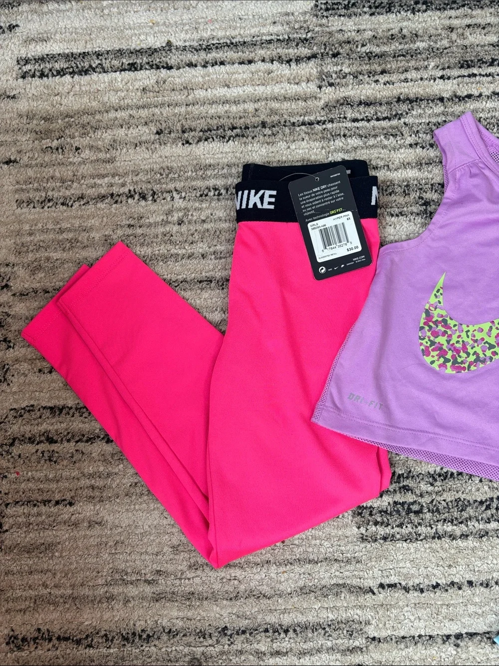 Nike  6x Girls Active Set - Hot Pink Leggings, Lavender Crop & Aqua Mesh Tank